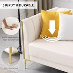 Modern 3-Seater Sofa with Memory Foam, Throw Pillows, and Gold Metal Legs 