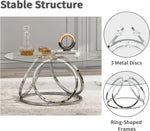 Modern Round Coffee Table with Silver Ring-Shaped Frames – Glass Top for Living Room & Office