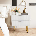 Mid Century Modern Fluted Nightstand - Stylish Bedside Table with Drawers for Bedroom and Living Room