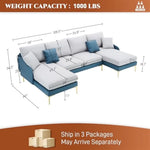 Azure Embrace U-Shaped Sectional Sofa with Chaise Lounges & Gold Accents