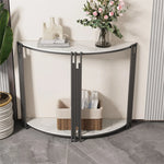 Modern Half Moon Foyer Console Table with White Marble Top & Black Metal Frame – Elegant Narrow Entryway Table