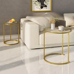 Modern Nesting Coffee Table Set of 2 – Gold Tempered Glass Side Tables with Metal Frame