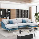 Azure Embrace U-Shaped Sectional Sofa with Chaise Lounges & Gold Accents