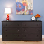 Black 6-Drawer Double Dresser for Bedroom - Wide Chest of Drawers, Traditional Design