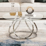 Modern Round Coffee Table with Silver Ring-Shaped Frames – Glass Top for Living Room & Office