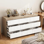 Modern White 9-Drawer Dresser, Long Wooden Storage Chest with Handle-Free Drawers