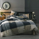 Bedding Cotton Grid Plaid Duvet Cover Set, 3 Piece Duvet Comforter Luxury Zipper Closure Collection, Bed Sheet