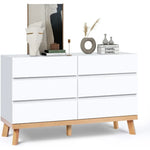 Farmhouse White 6-Drawer Dresser, Large Wooden Storage Cabinet with Asymmetric Drawer Design