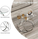 Modern Round Coffee Table with Silver Ring-Shaped Frames – Glass Top for Living Room & Office