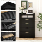 5-Drawer Tall Dresser with Gold Handles and Fluted Glass – Modern Storage Cabinet