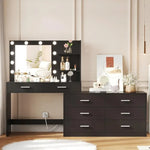 Adjustable Vanity Desk with 3-Color Lighted Mirror, 8 Drawers & Side Storage Shelf