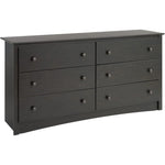 Black 6-Drawer Double Dresser for Bedroom - Wide Chest of Drawers, Traditional Design