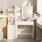 Elegant Vanity Makeup Desk with 6 Drawers, LED Mirror, & Stool