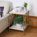 Luxury Minimalist Square Marble Coffee Table with Gold Frame – 2-Tier Side Table for Living Room, Office, and Bedroom