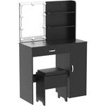 Elegant Black Makeup Vanity with Lighted Mirror, Storage Cabinet, and Desk Drawer – Perfect for Bedroom 