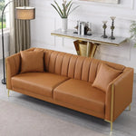 Modern 3-Seater Sofa with Memory Foam, Throw Pillows, and Gold Metal Legs 