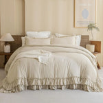 Vintage Rustic Ruffle Comforter Set - 3-Piece French Country Bedding, Ultra Soft & Easy Care