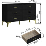 Modern 6-Drawer Wood Dresser with Gold Handles – Elegant Storage Organizer