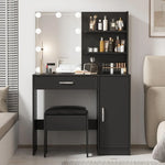 Elegant Black Makeup Vanity with Lighted Mirror, Storage Cabinet, and Desk Drawer – Perfect for Bedroom 