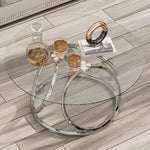 Modern Round Coffee Table with Silver Ring-Shaped Frames – Glass Top for Living Room & Office