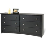 Black 6-Drawer Double Dresser for Bedroom - Wide Chest of Drawers, Traditional Design