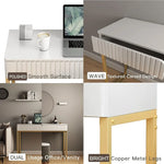 Modern White Vanity Desk with Wave Carved Drawers, Gold or Silver Legs, and Glossy Finish