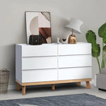 Farmhouse White 6-Drawer Dresser, Large Wooden Storage Cabinet with Asymmetric Drawer Design