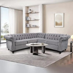 Chesterfield Velvet Sectional Sofa - Large Tufted Couch with Rolled Armrests and Nailhead Design