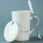 Ceramic Mug with Spoon & Lid - Black and Gold Zodiac Porcelain Cup