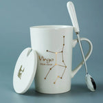 Ceramic Mug with Spoon & Lid - Black and Gold Zodiac Porcelain Cup