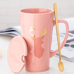 Couple Ceramic Mug with Spoon & Lid - Creative 500ml Gift 