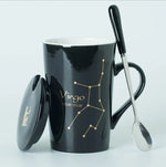 Ceramic Mug with Spoon & Lid - Black and Gold Zodiac Porcelain Cup