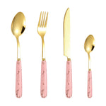 4-Piece Stainless Steel Cutlery Set with Marble Pattern Handle – Elegant Tableware