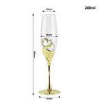 Elegant Golden Crystal Champagne Glasses - 200ml Double Heart Design