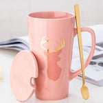 Couple Ceramic Mug with Spoon & Lid - Creative 500ml Gift 