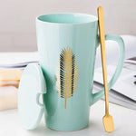 Couple Ceramic Mug with Spoon & Lid - Creative 500ml Gift 