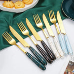 4-Piece Stainless Steel Cutlery Set with Marble Pattern Handle – Elegant Tableware