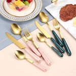 4-Piece Stainless Steel Cutlery Set with Marble Pattern Handle – Elegant Tableware