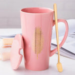 Couple Ceramic Mug with Spoon & Lid - Creative 500ml Gift 