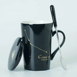 Ceramic Mug with Spoon & Lid - Black and Gold Zodiac Porcelain Cup