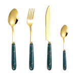 4-Piece Stainless Steel Cutlery Set with Marble Pattern Handle – Elegant Tableware