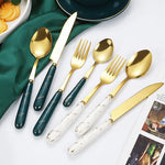 4-Piece Stainless Steel Cutlery Set with Marble Pattern Handle – Elegant Tableware