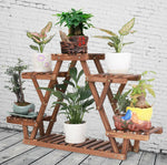 6-Tier Carbonized Triangle Wood Plant Stand