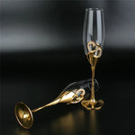 Elegant Golden Crystal Champagne Glasses - 200ml Double Heart Design