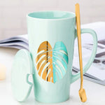 Couple Ceramic Mug with Spoon & Lid - Creative 500ml Gift 