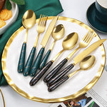 4-Piece Stainless Steel Cutlery Set with Marble Pattern Handle – Elegant Tableware