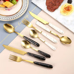 4-Piece Stainless Steel Cutlery Set with Marble Pattern Handle – Elegant Tableware