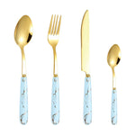 4-Piece Stainless Steel Cutlery Set with Marble Pattern Handle – Elegant Tableware