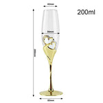 Elegant Golden Crystal Champagne Glasses - 200ml Double Heart Design