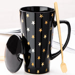 Couple Ceramic Mug with Spoon & Lid - Creative 500ml Gift 